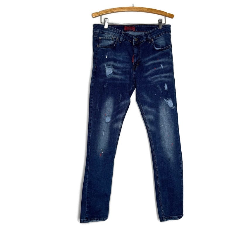 ELIE BALLEH Paint Splatter Distressed Slim Fit Jeans Men’s Size 36
