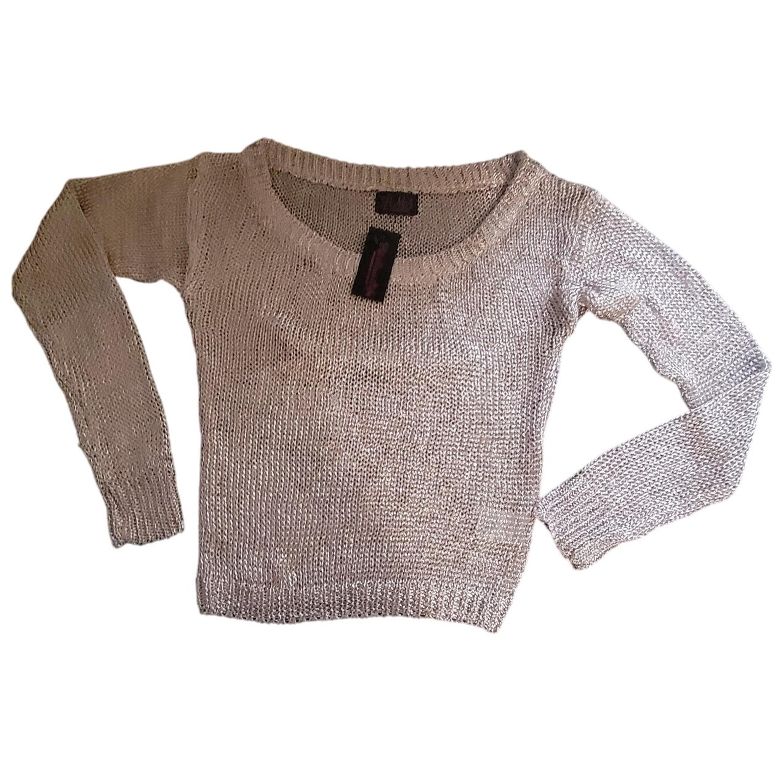 NWT Hot miami styles silver medium open crochet see through long sleeve top
