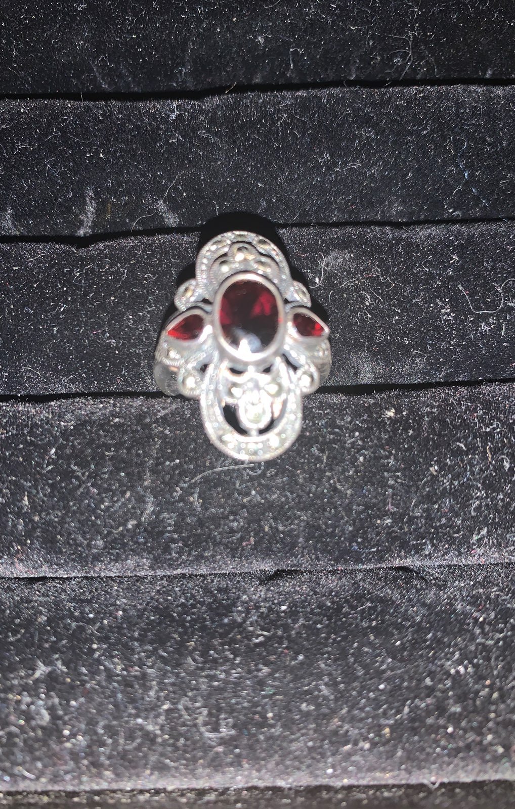 sterling Garnet and marcasite ring