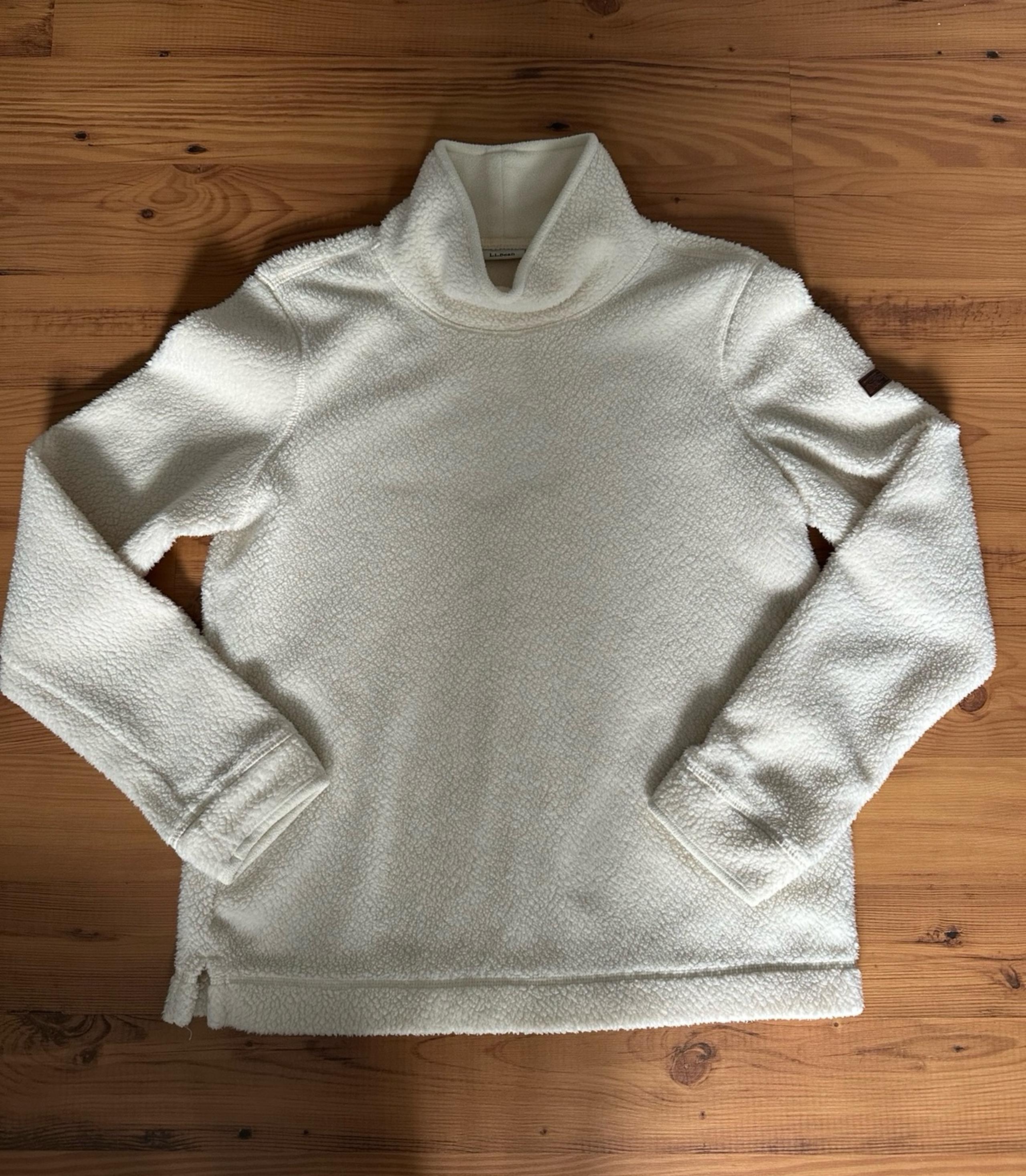 Women's S L.L Bean Ivory Fleece Turtleneck Long Sleeve