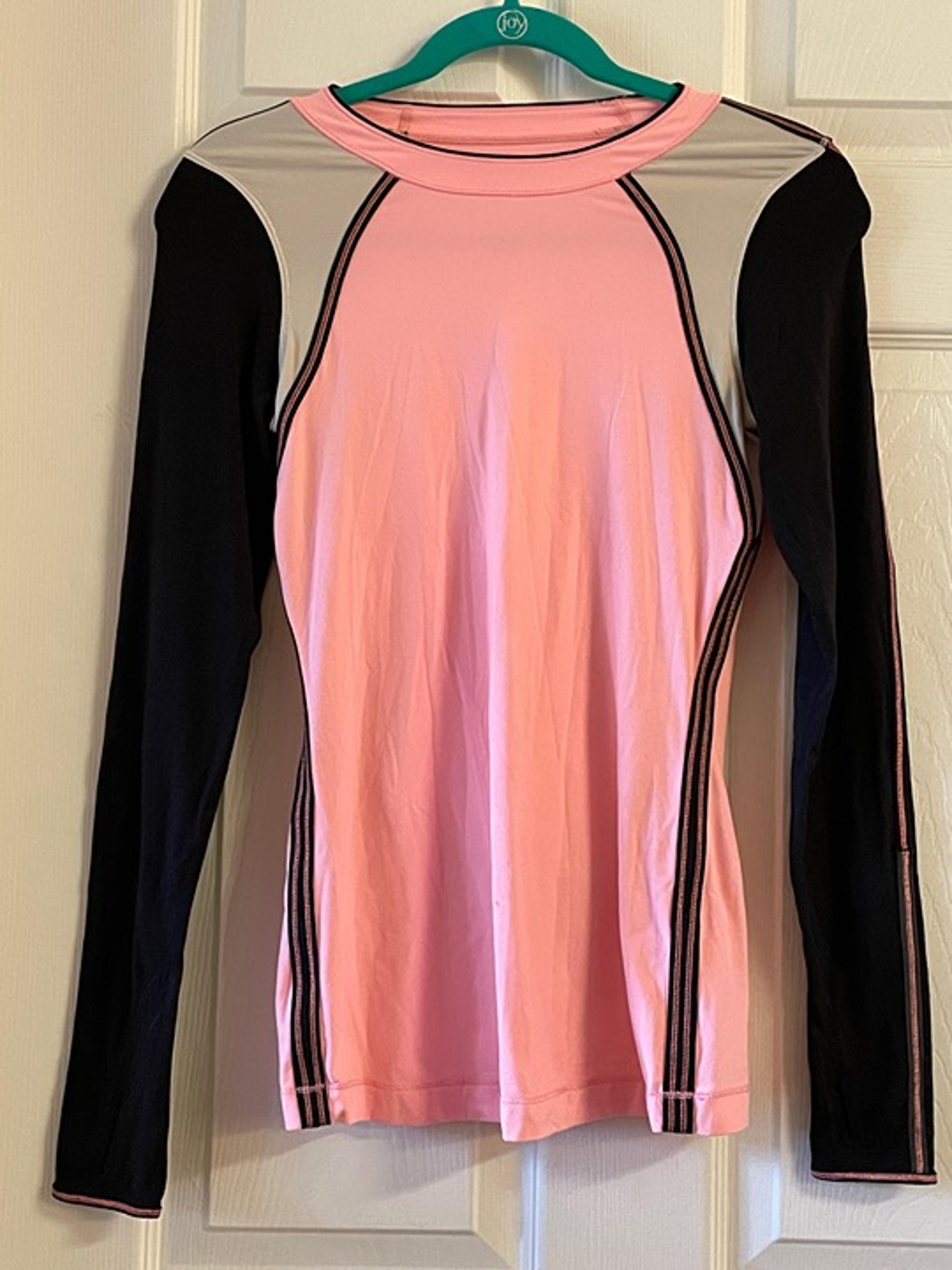 Lululemon Running Cycling Active Women Stretch Top Pink White Block Pocket  XS/S