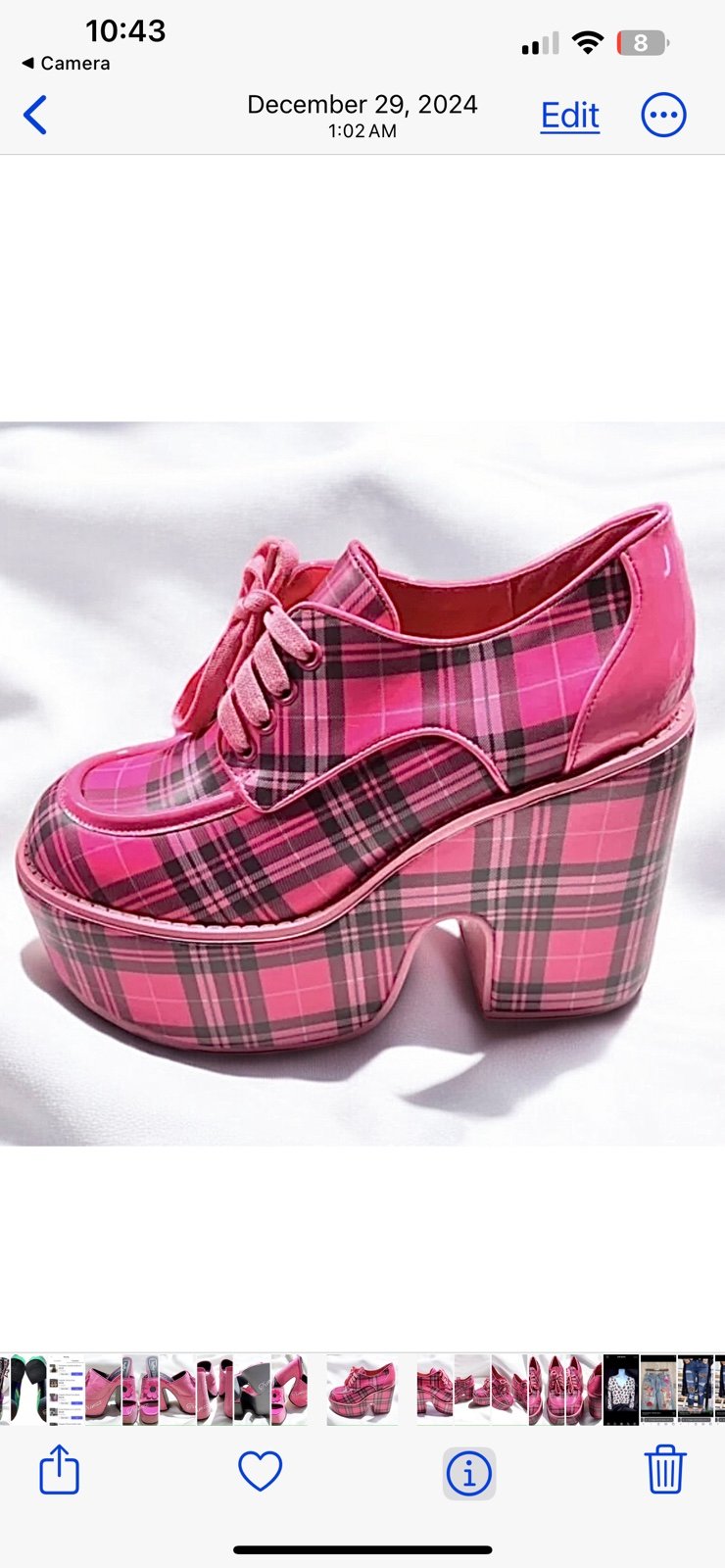 Size 9……..SUGAR THRILL…..Classic Pink Plaid Lace Up Platform Shoes. New #356.