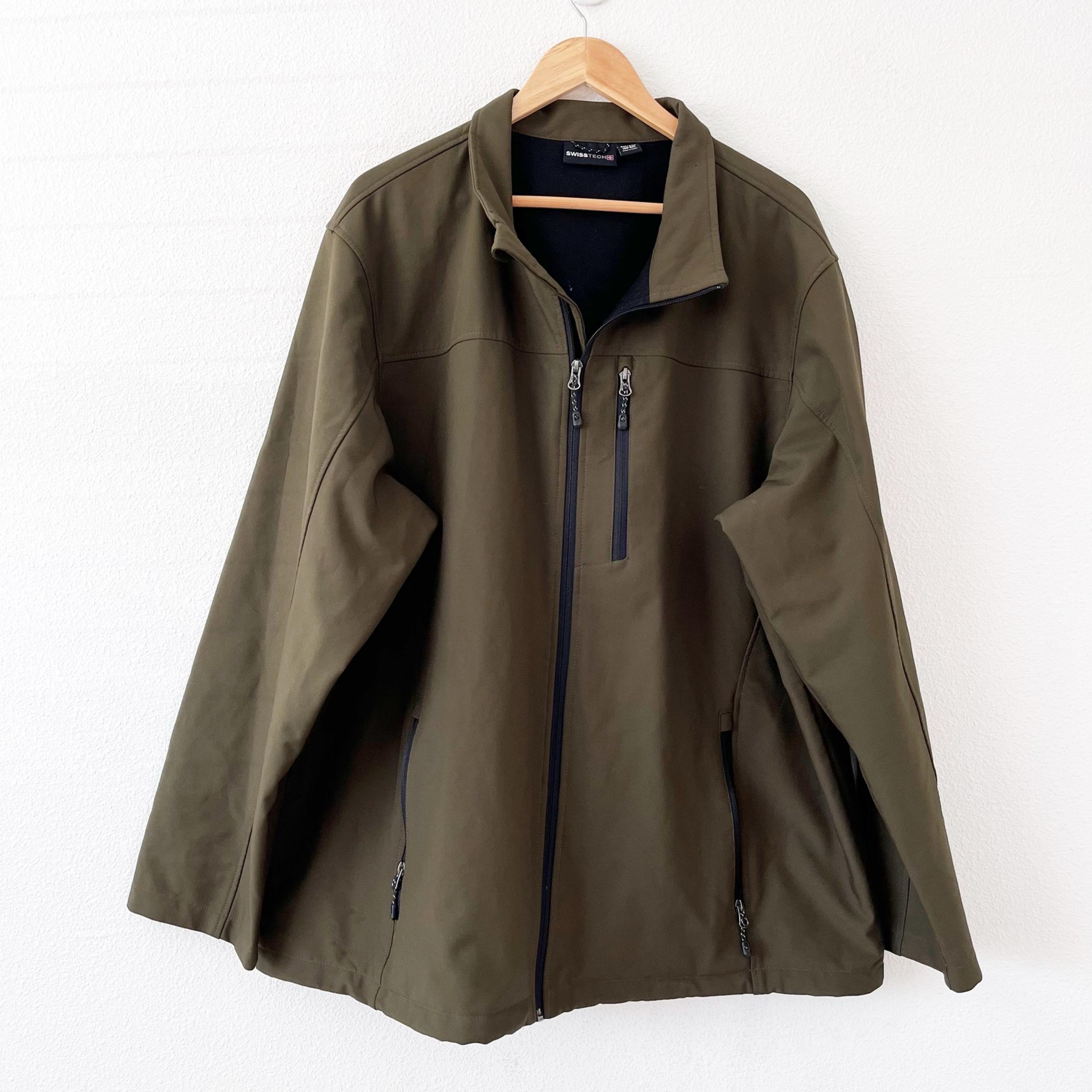 Swiss Tech Jacket Men’s Military Green Full Zip Mock Neck Casual Pockets 2XL