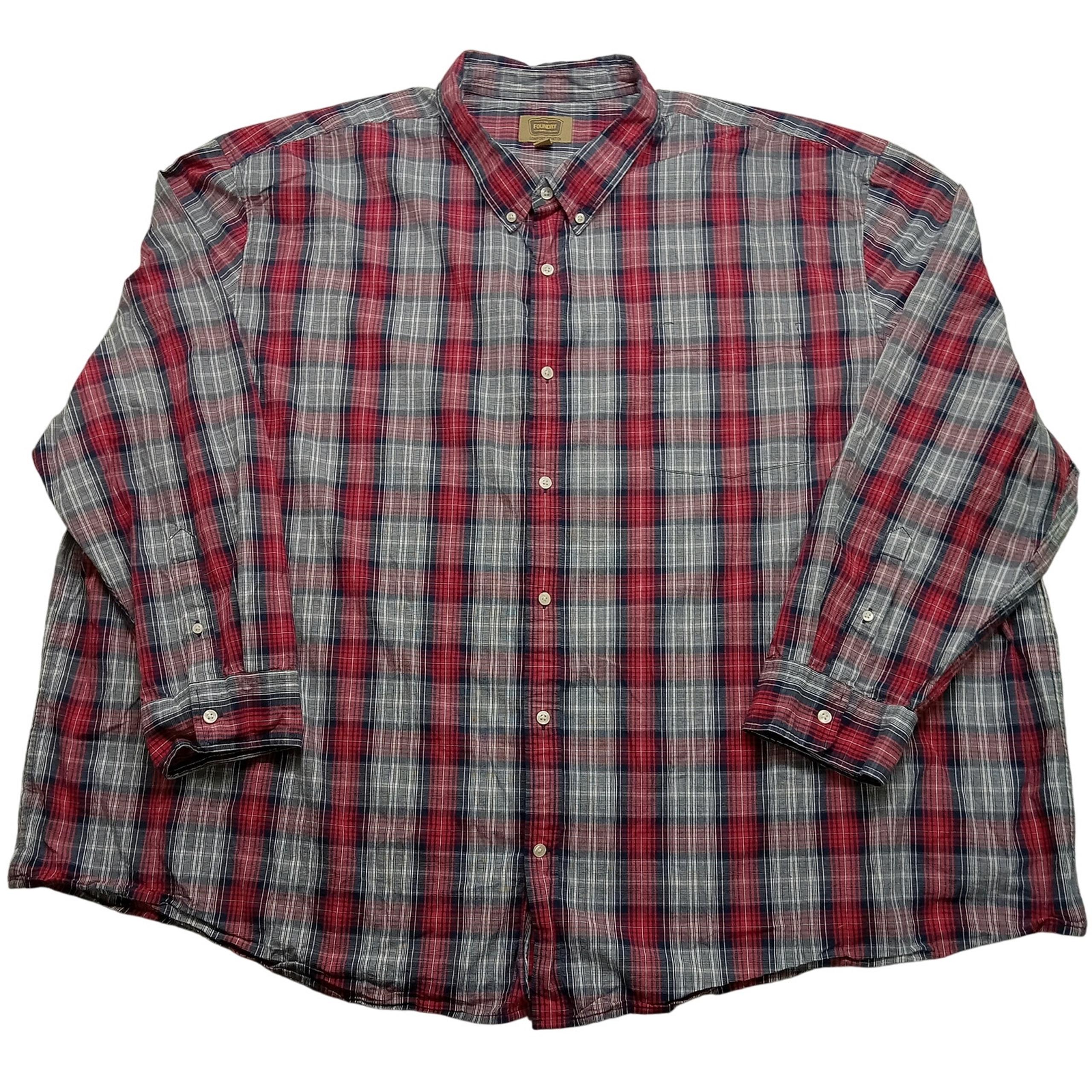 Foundry Shirt 6XL Men's Long Sleeve Button Front Red Plaid
