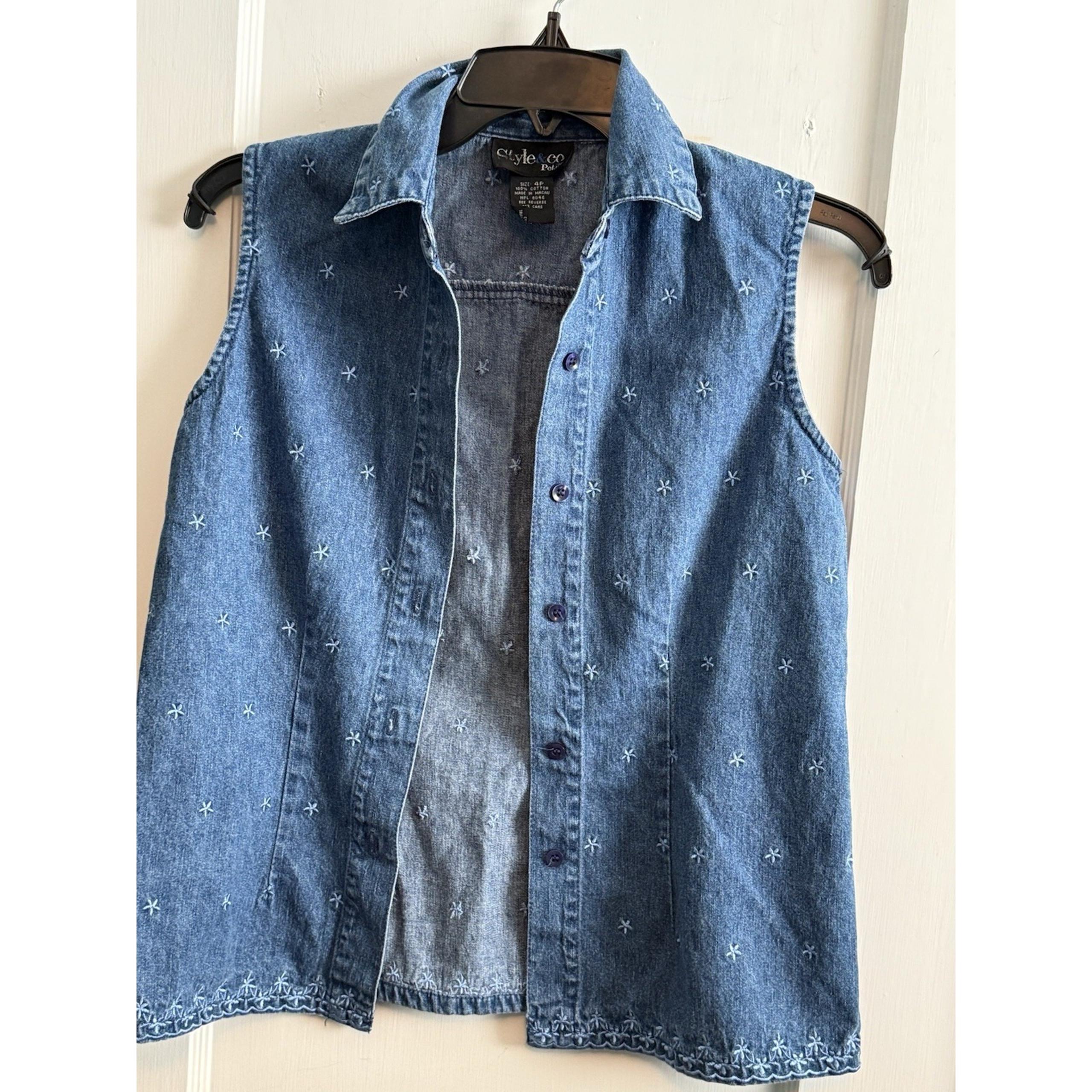 Style & Co Womens Denim Vest Size S Blue Biker Jacket Sleeveless Outdoor