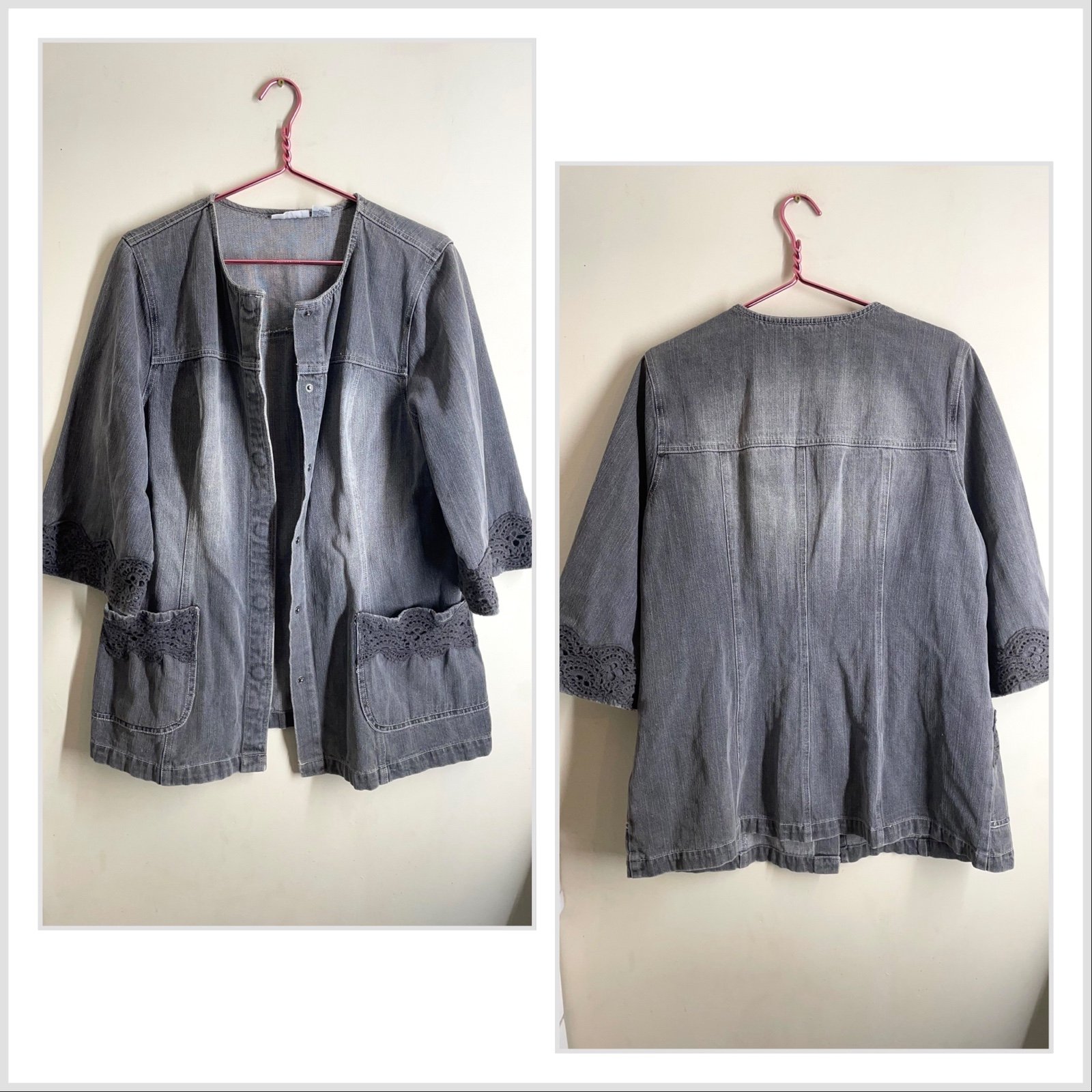 Jeanology Grey Denim Crochet Jacket size 16