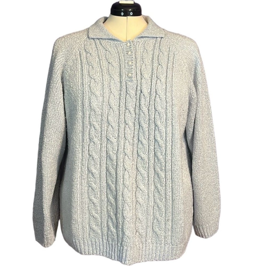 Vintage Miranda Cable Knit Pastel Blue Collared Sweater