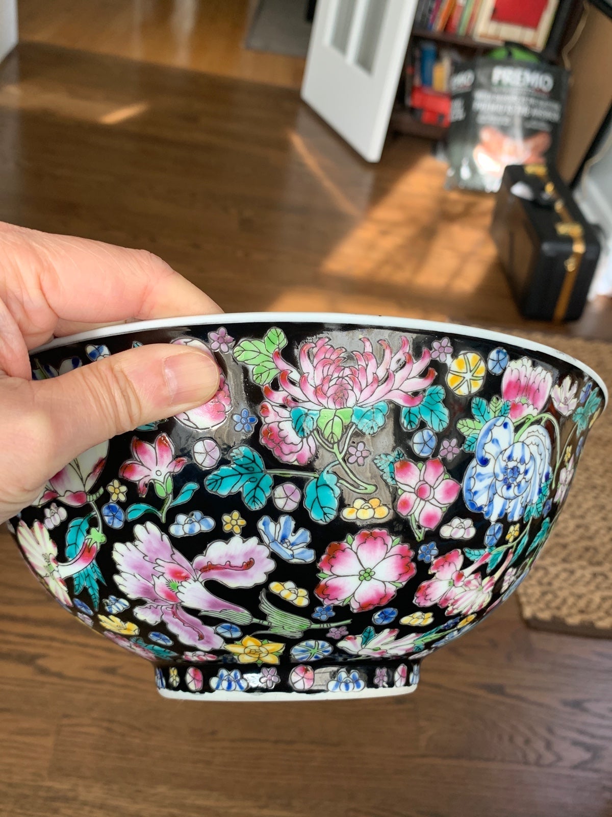 Vintage Large hand painted porcelain bowl 9.7inches wide