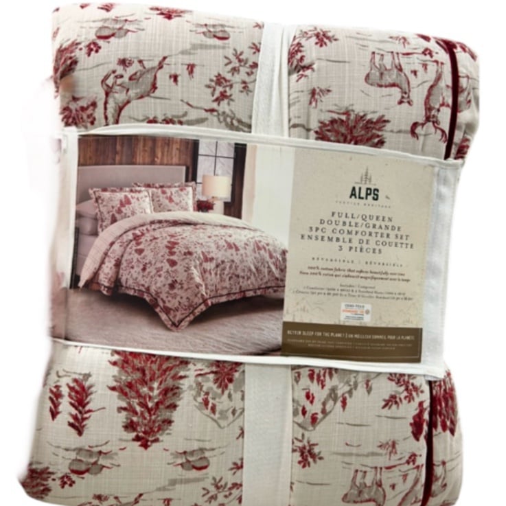 Alps Red & White Reversible QueenComforter Set 92”x96” Deer Wilderness