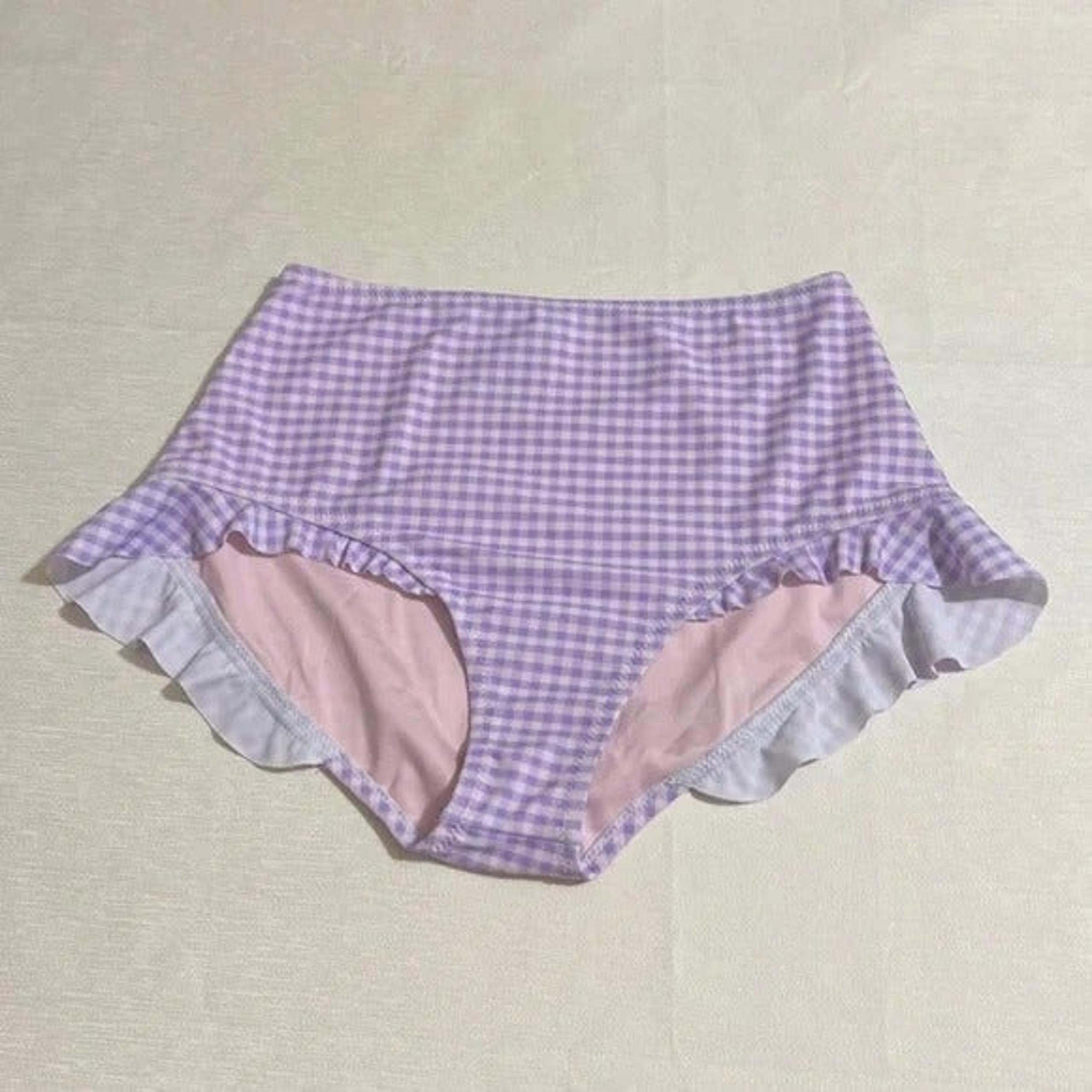 Size S--NWOT WILDFOX Women's High Waist Bikini Bottom Checker Print w Ruffles