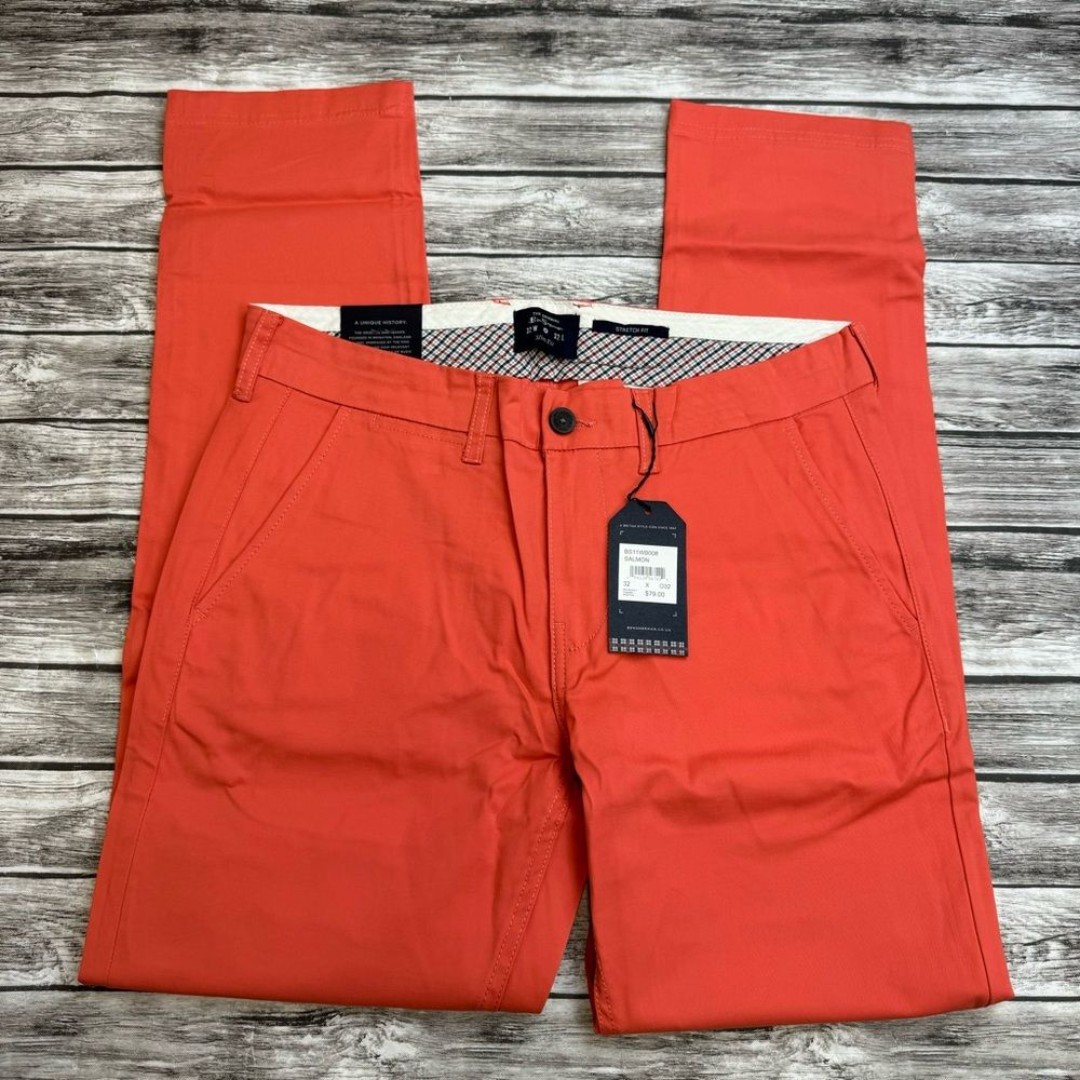 The Original Ben Sherman Men's Slim Fit Pants Bright Orange Salmon 32 x 32 NWT