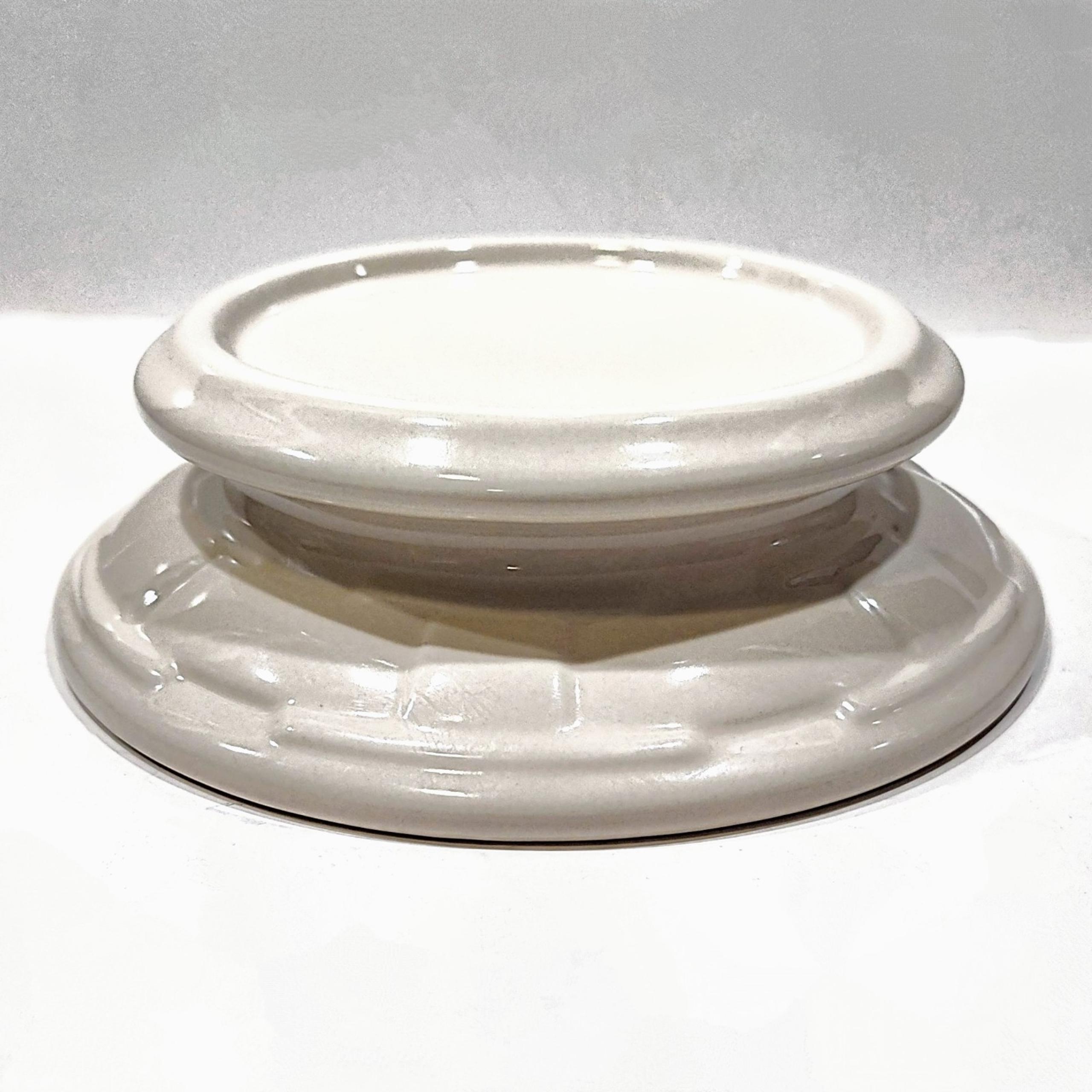 Longaberger Pottery Woven Traditions Candle Holder Stand Ivory 3163690 7"w 2"h