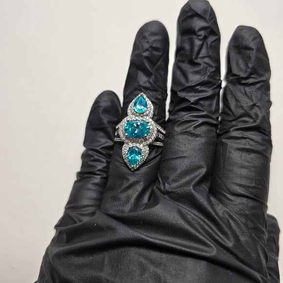Sterling Silver 925 Paraiba Tourmaline Halo Ring
