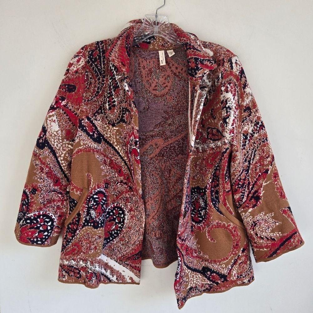 Anthropologie Size XS Multicolor Paisley Intarsia Open Front Blazer Sweater