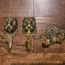 Mid-Century Brass Tiger Wall Hooks