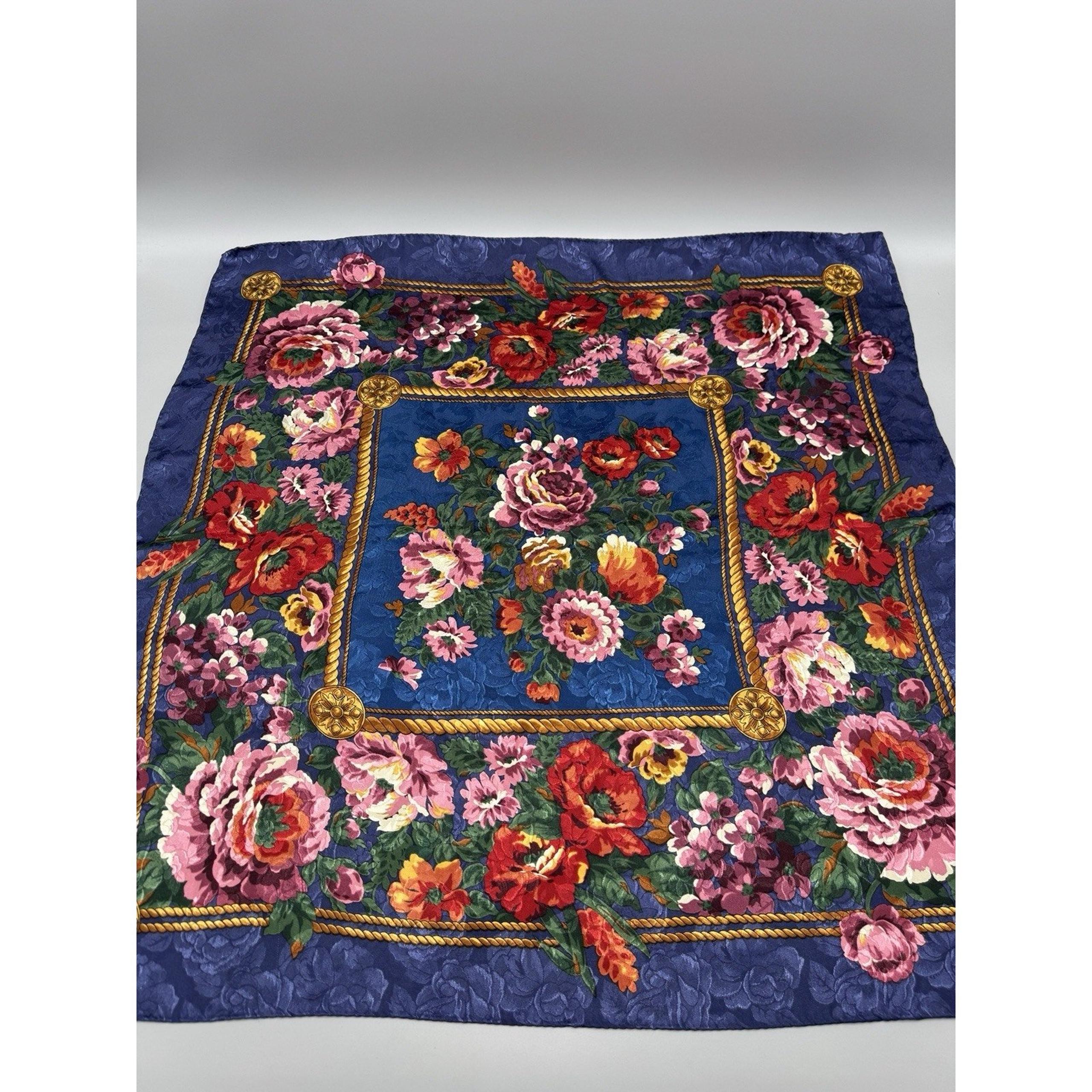 Blue Square Dress Scarf Floral Flowers Design No Tag 30” X 30”