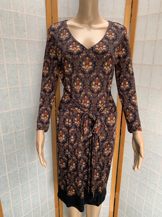 Tory Burch Printed Silk Dress~Size M~Batik Design~Long Sleeve~Attached Belt