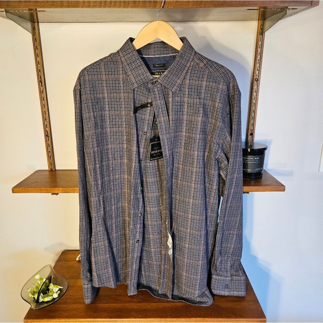Jos.A.Bank Cotton Cashmere Brown Plaid Flannel Dress Shirt XL