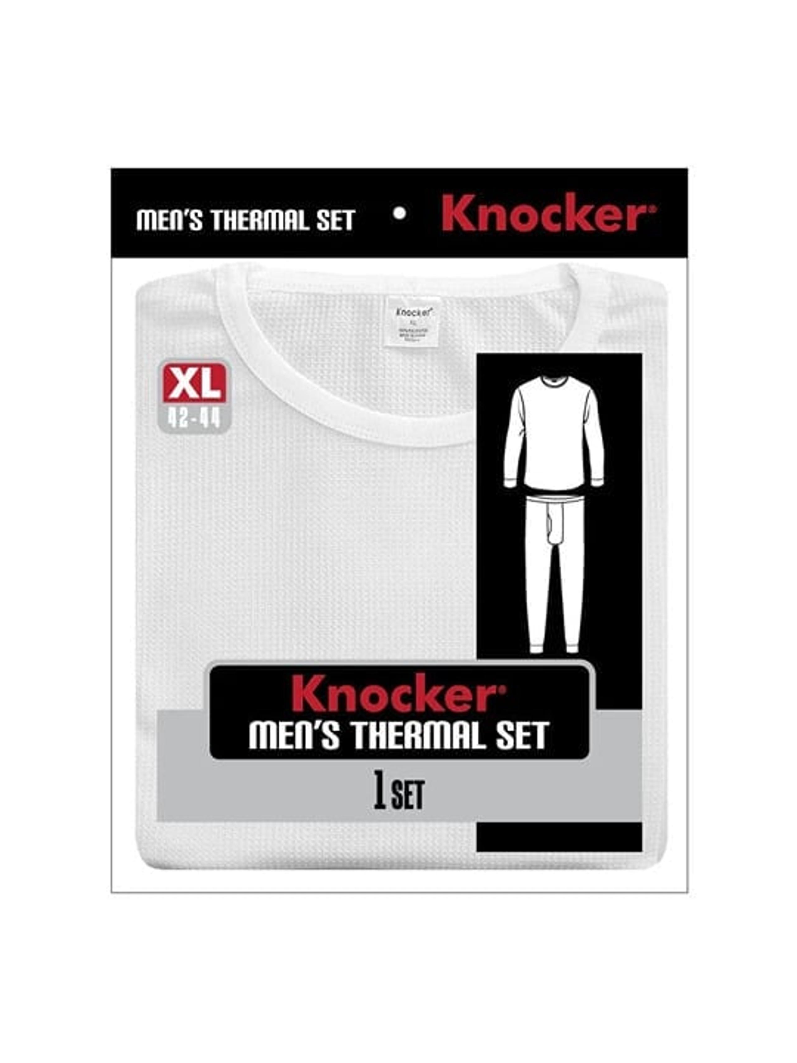 Knocker Men's THERMAL Underwear 2 PC Top and Bottom Size : XL WHITE