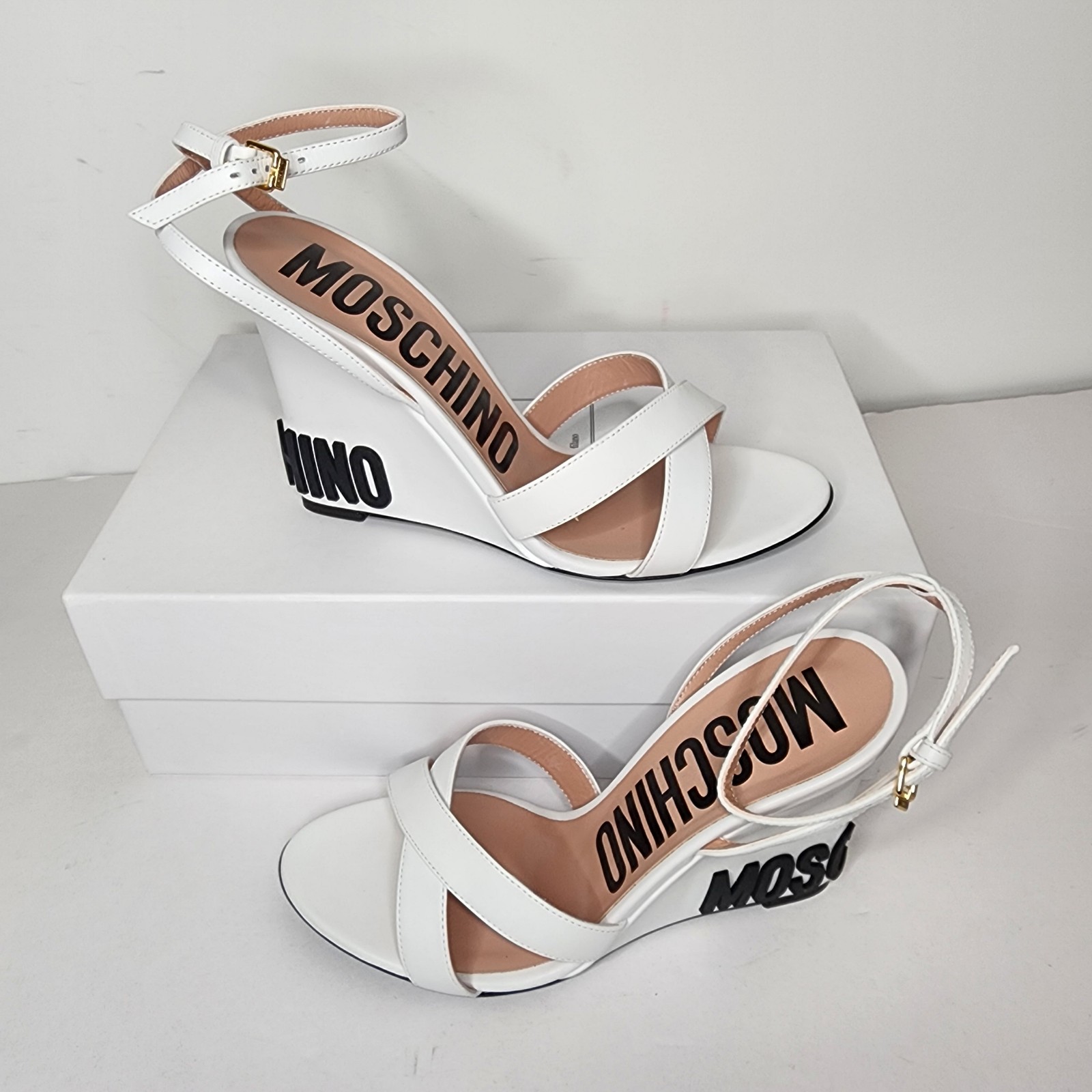 Moschino White Women's Open Toe Wedge Sandals Size 38