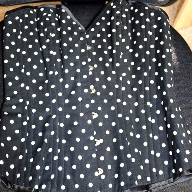 Bettie Page Inspired Secrets in Lace Black and White Polka Dots Corset Size 30