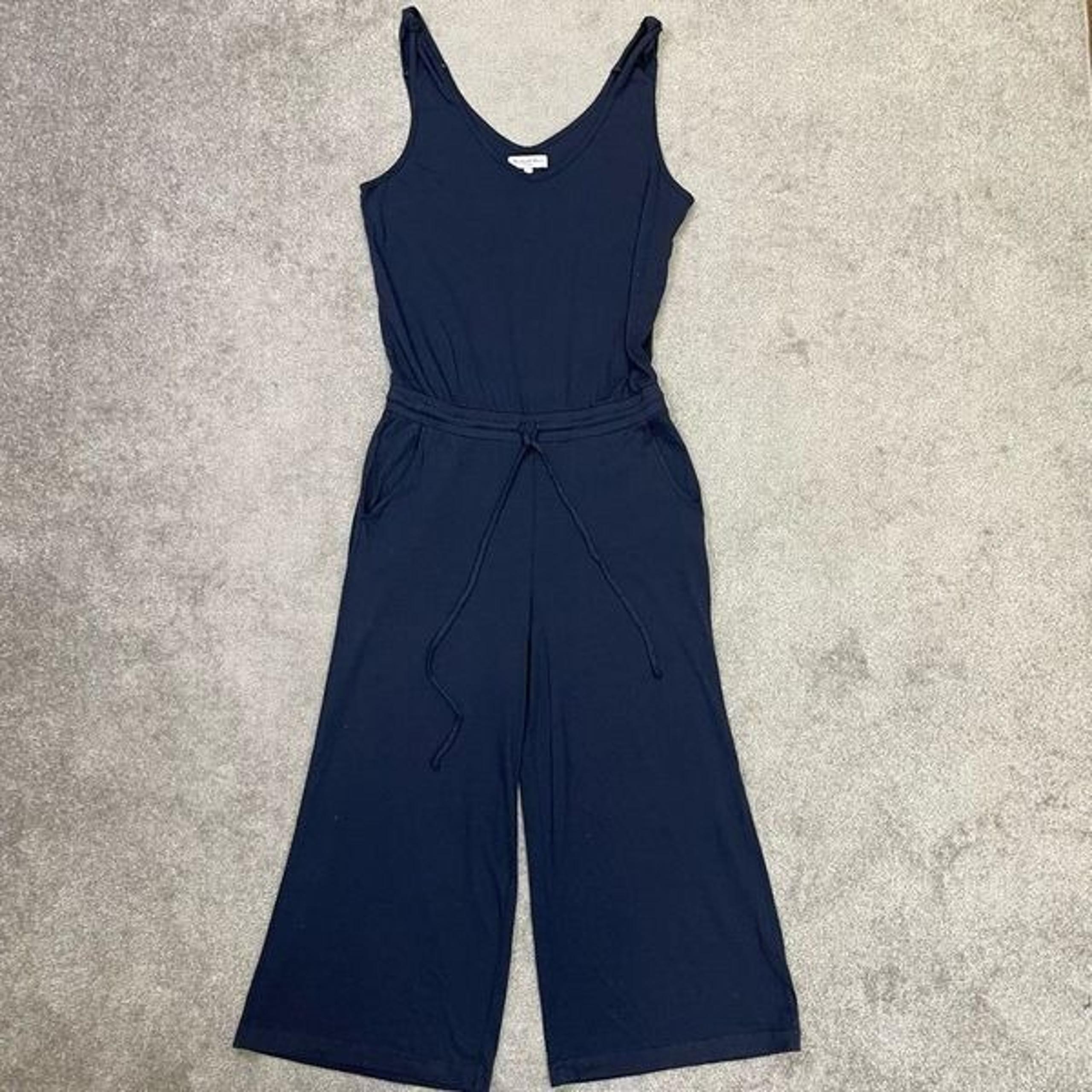 Michael Stars Womens V-neck Sleeveless Drawstring Crop Jumpsuit Navy Small NWOT