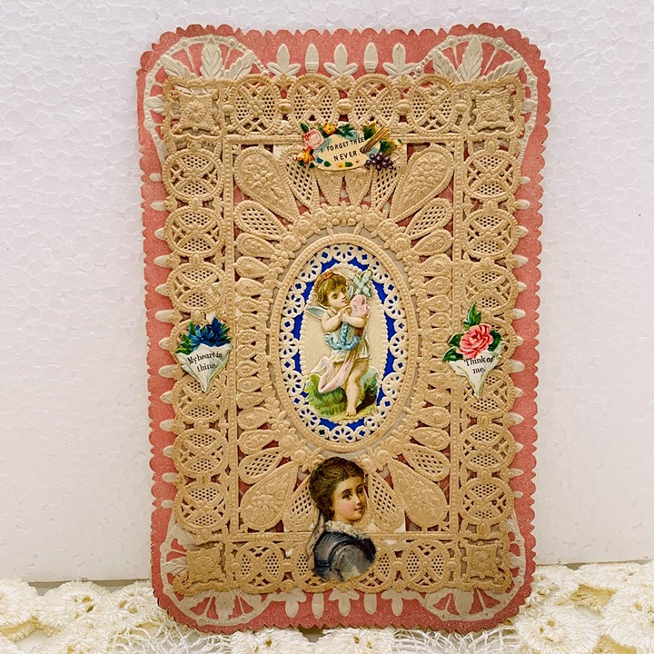 Antique Victorian Valentine Paper Lace 1800s Embossed Greeting Card