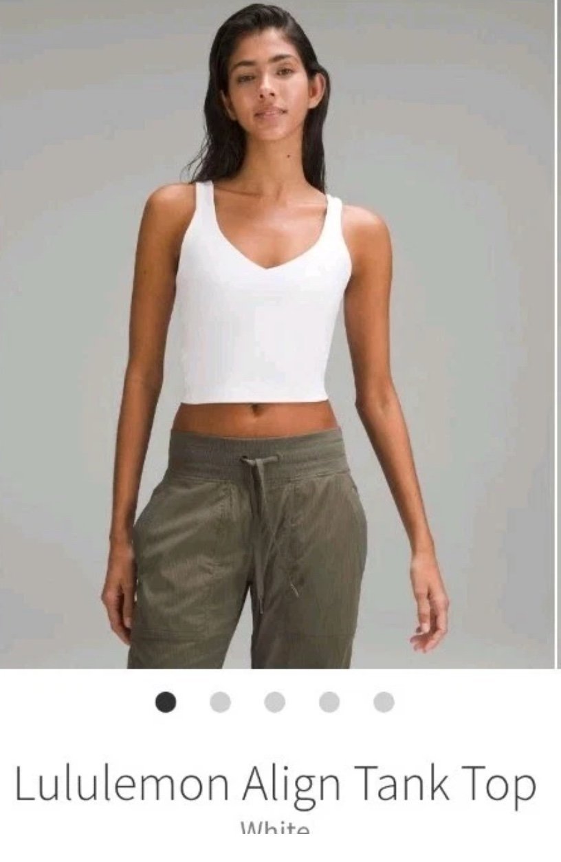 Lululemon Women’s 4 Align Tank Top White Built In Bra Cropped Lined Athletic Gym