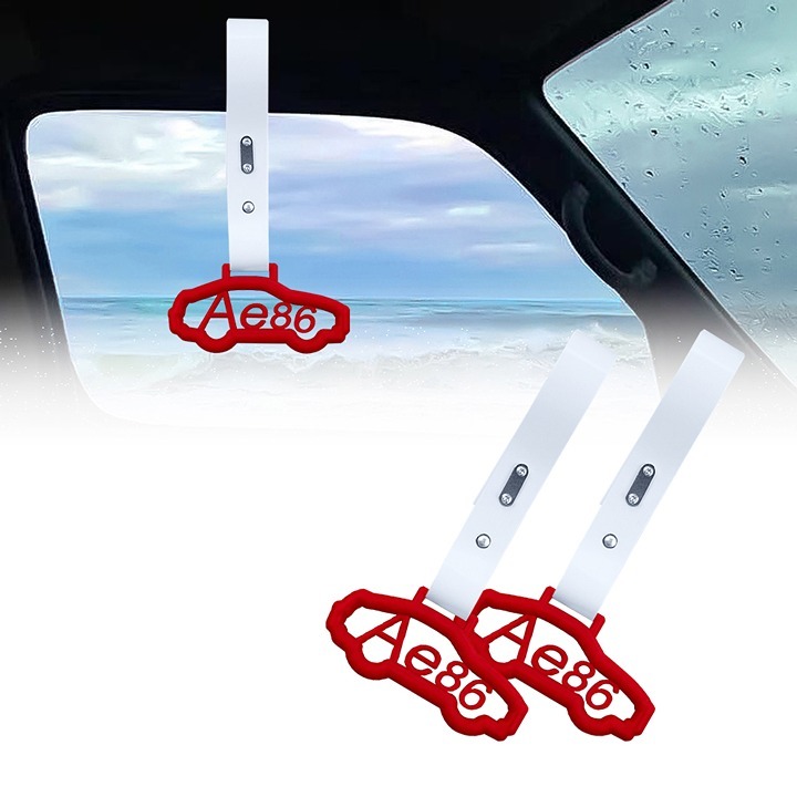 BRAND NEW 2PCS AE86 CAR RED JDM TSURIKAWA RING White Handle Strap Drift
