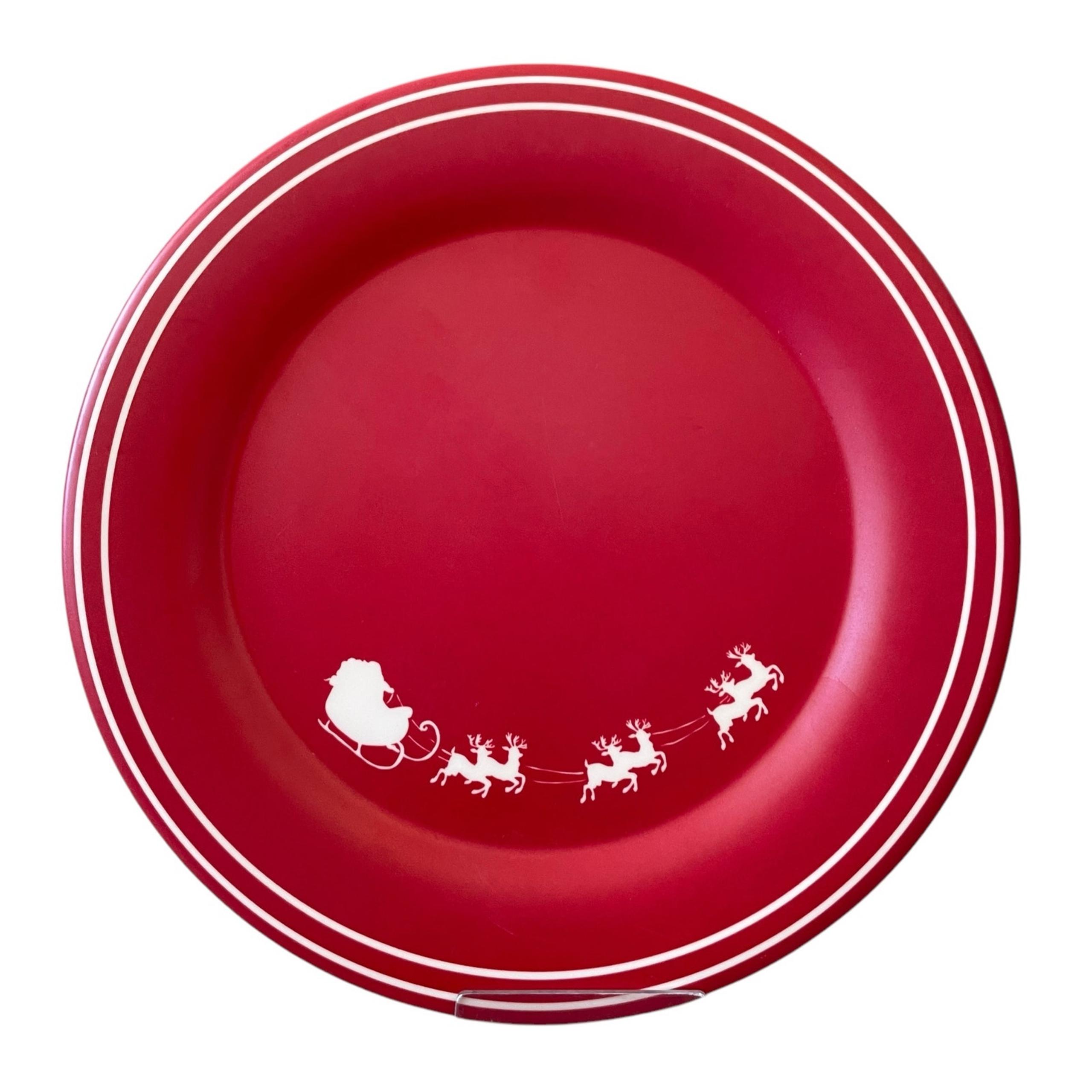 4pc Threshold Christmas Melamine Salad Plates 9in Red & White Santa's Sleigh