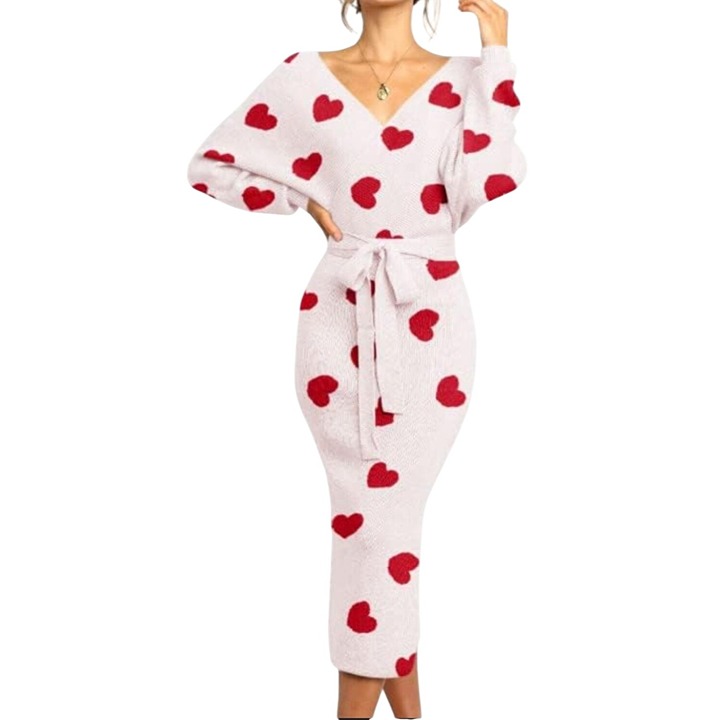 V For City Womens Wrap Long Sleeve Heart Print Maxi Dress Sweater White Size S