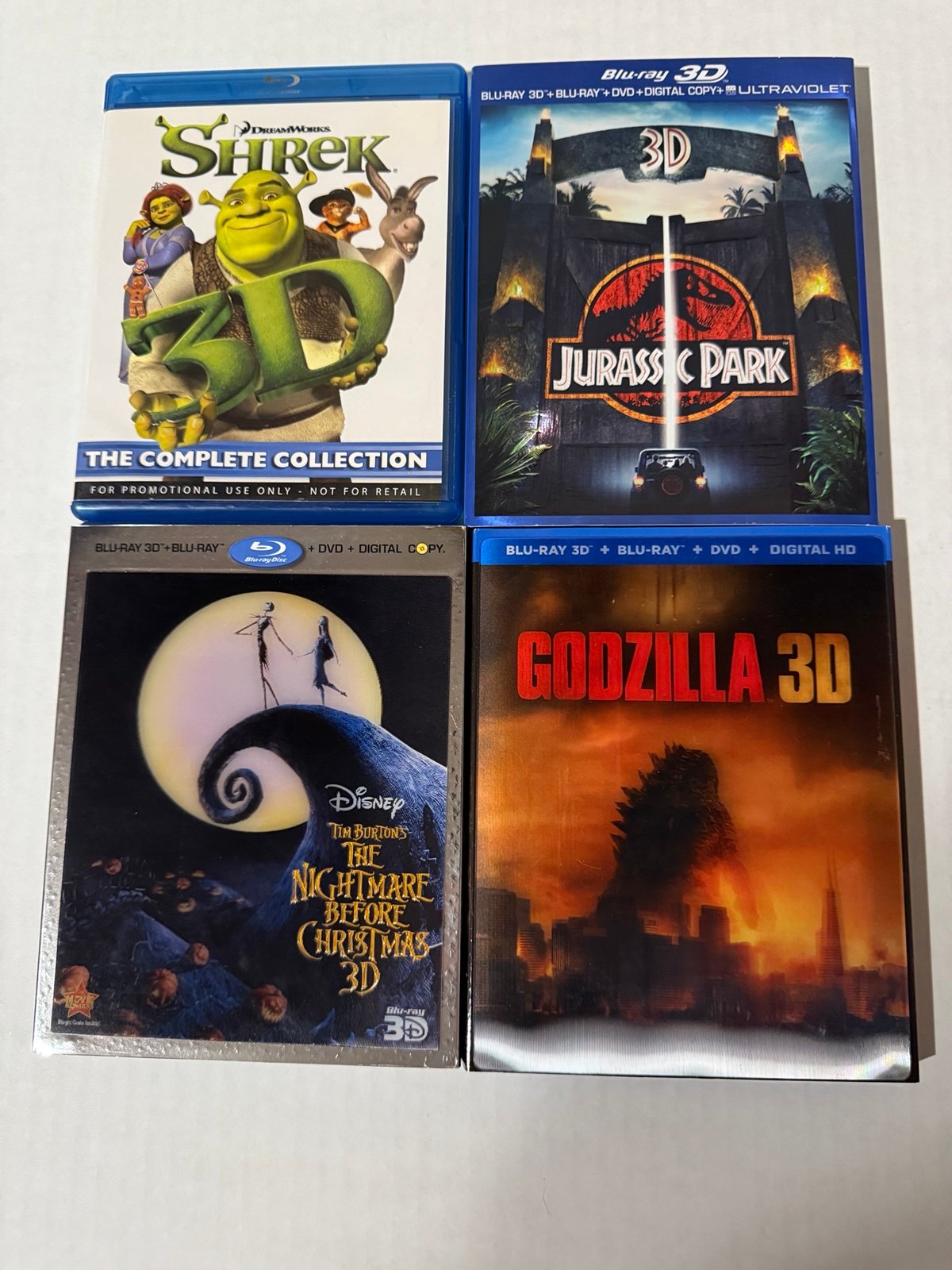 3D Bluray Lot Shrek Jurassic Park Godzilla Nightmare before Christmas