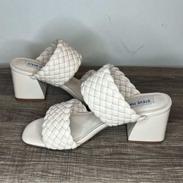 Steve Madden Daphnee Braided Off White block Heel Size 6M,nw0t