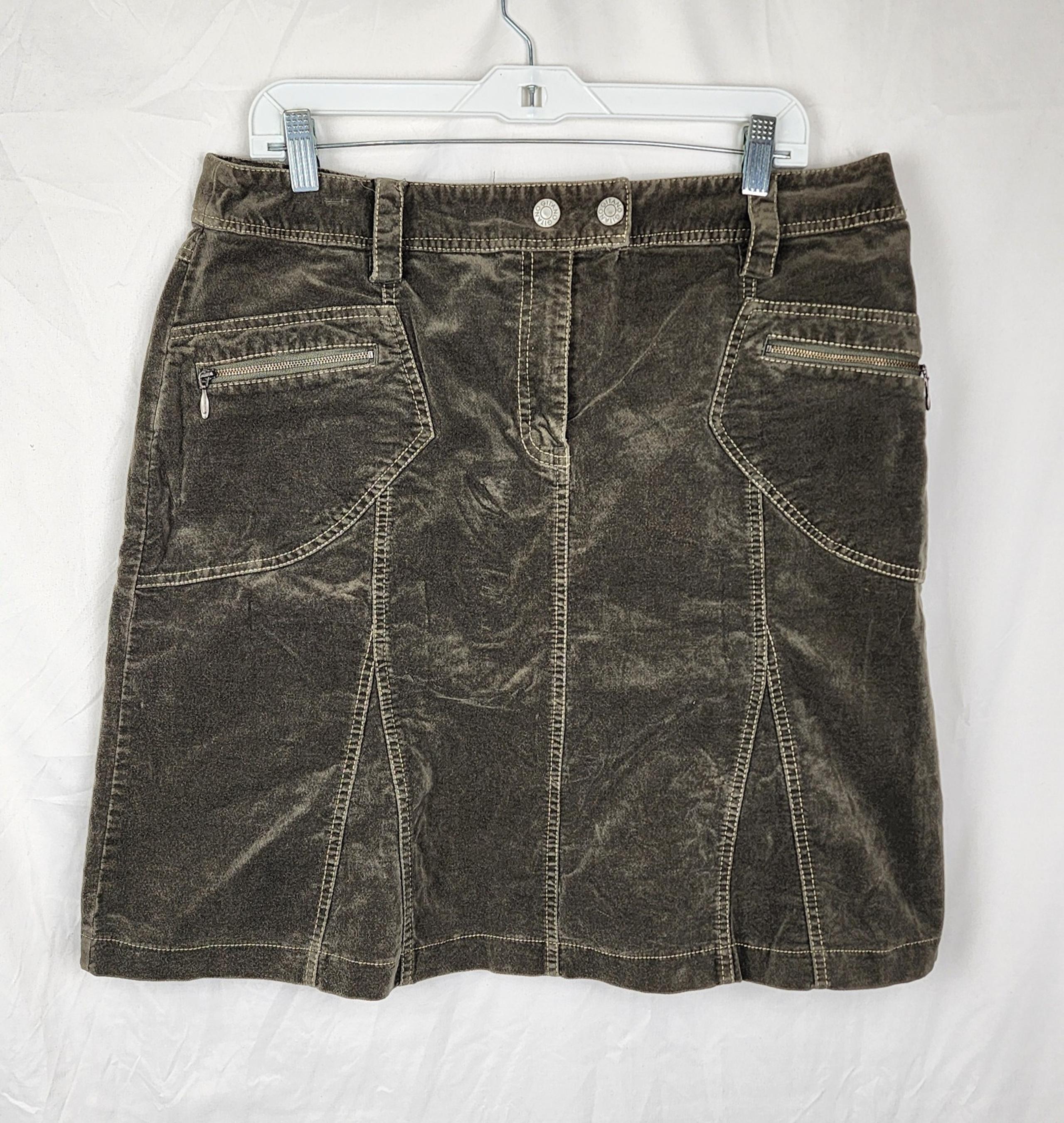 Gitano Y2K Velvet A-line Zip Pockets Green Women's Skirt sz 14