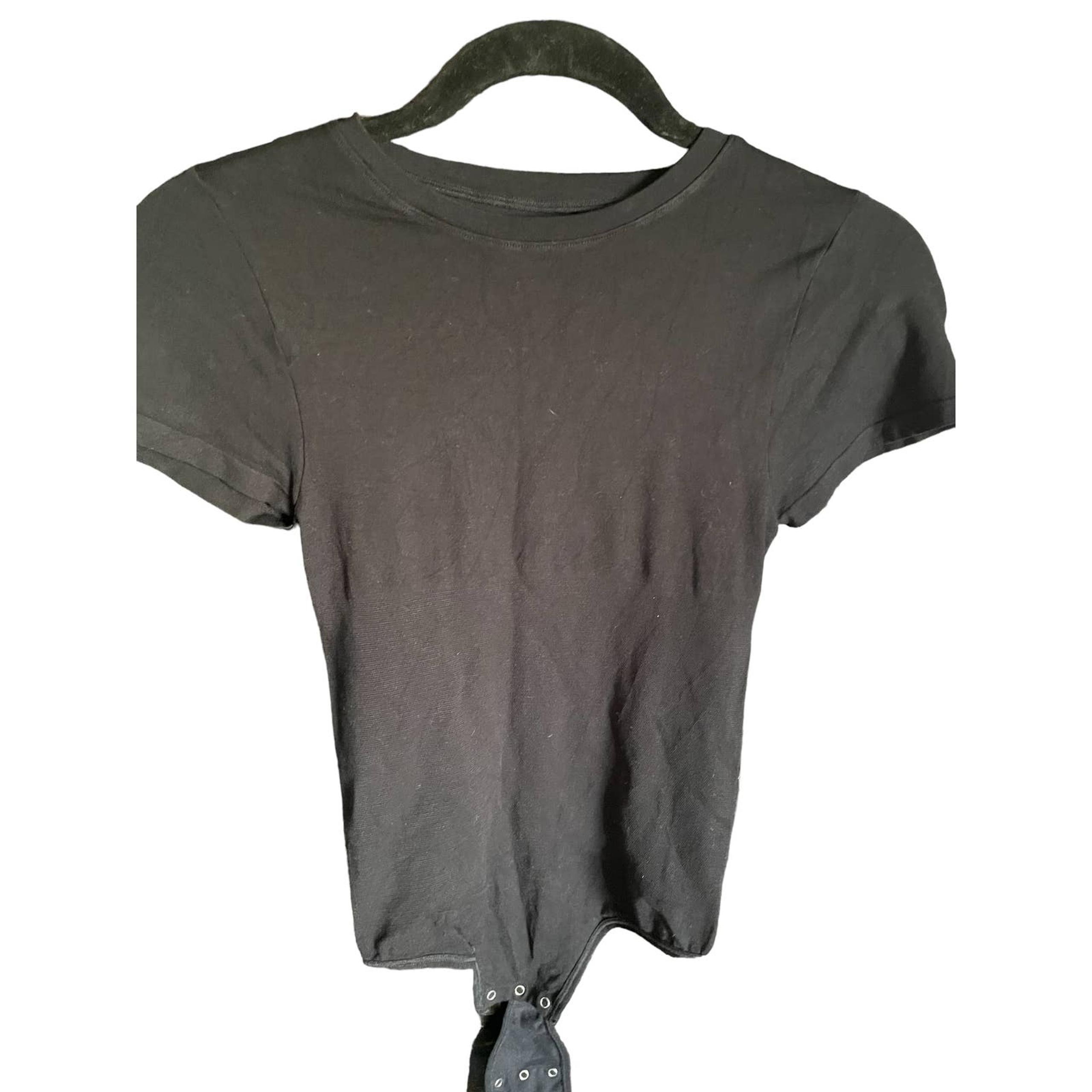 NWT $68 Yummie Womens Short Sleeve Shaping Thong Back Bodysuit Size M Black