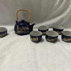 Vintage Royal Blue Hand Painted Collectable Japanese Teapot Peacocks 6 cups