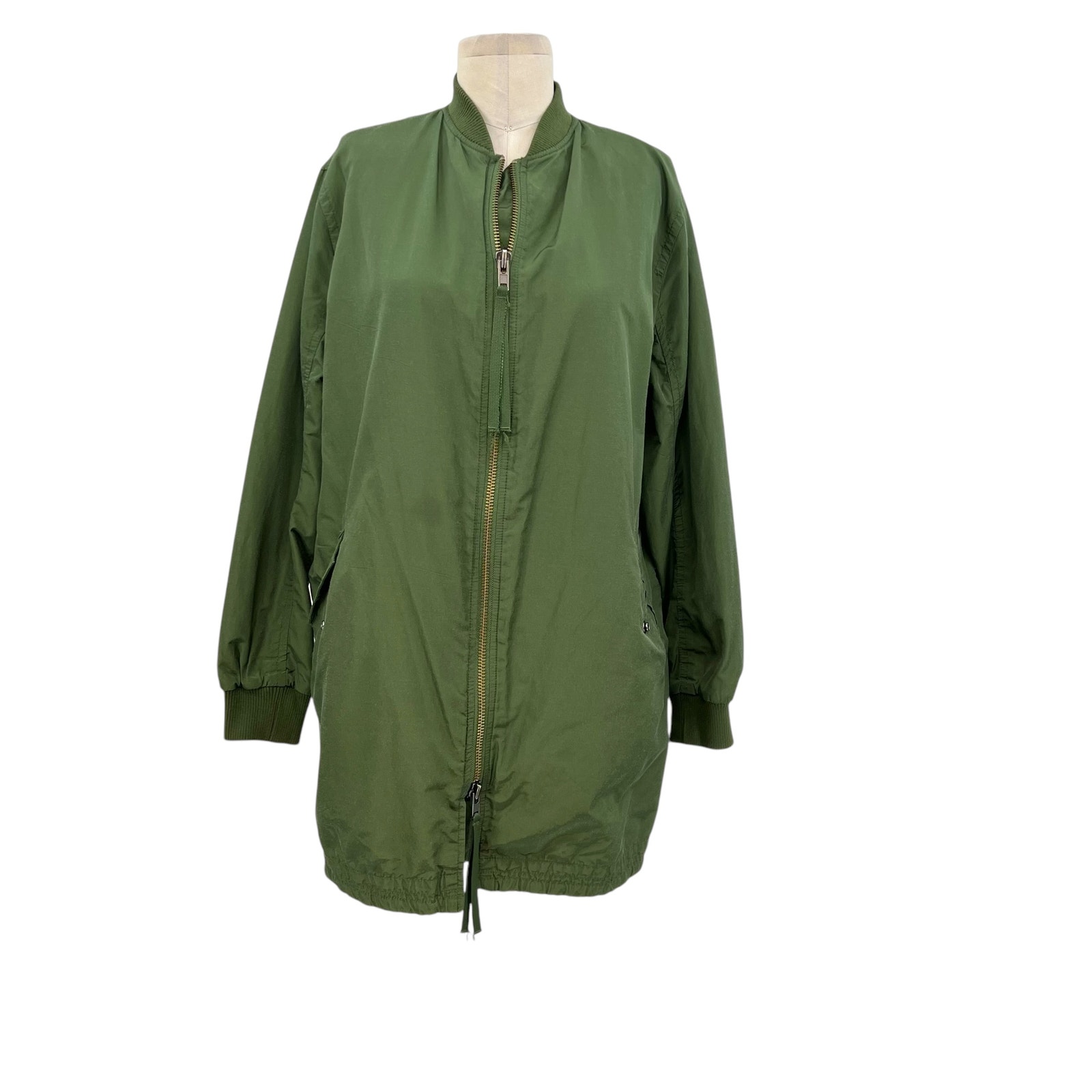 Vince Oversize Parka Bomber Jacket Coat Long Zip Lightweight Green Size XS
