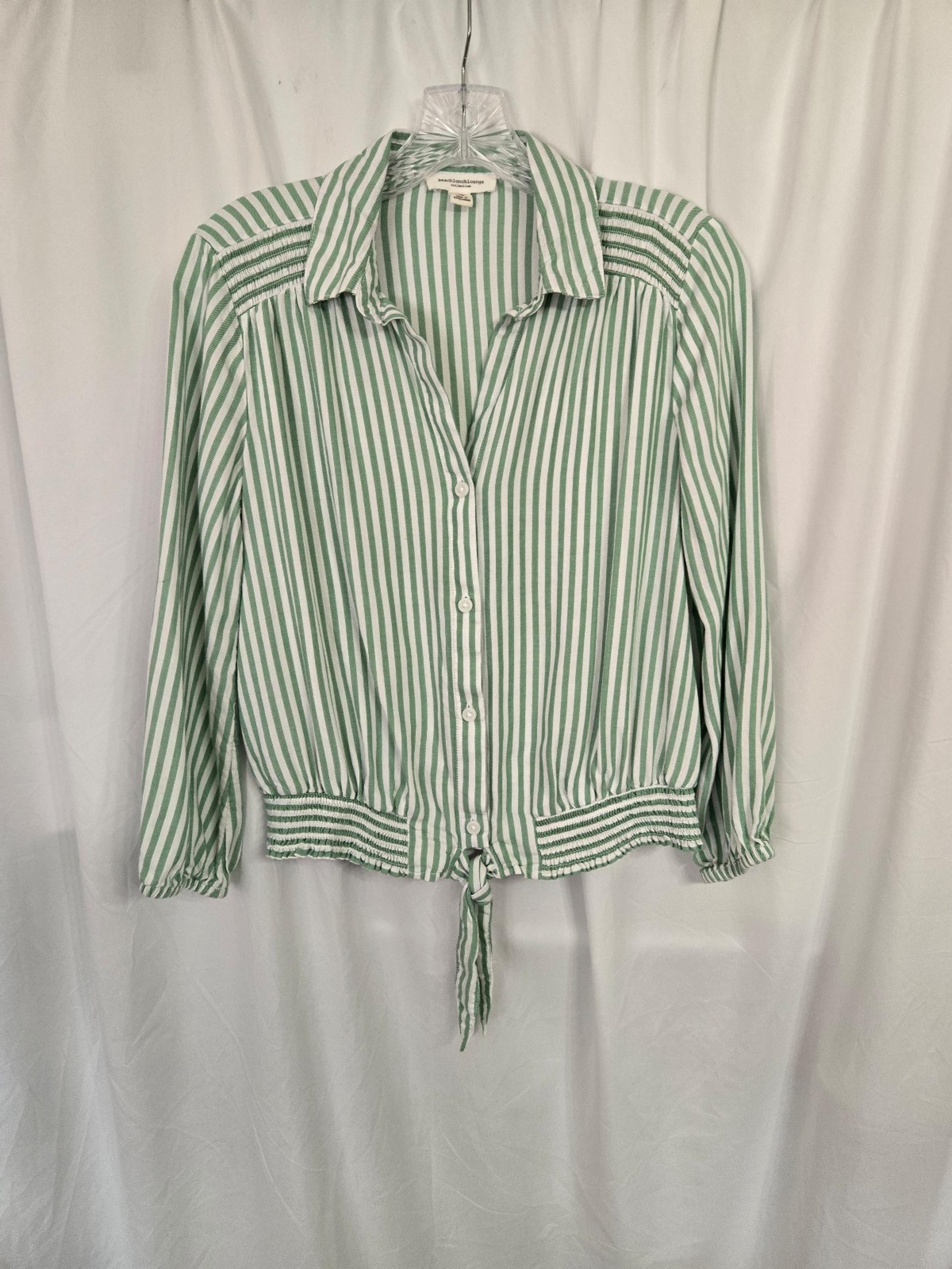 Beachlunchlounge green/white stripes button down shirt Size XS