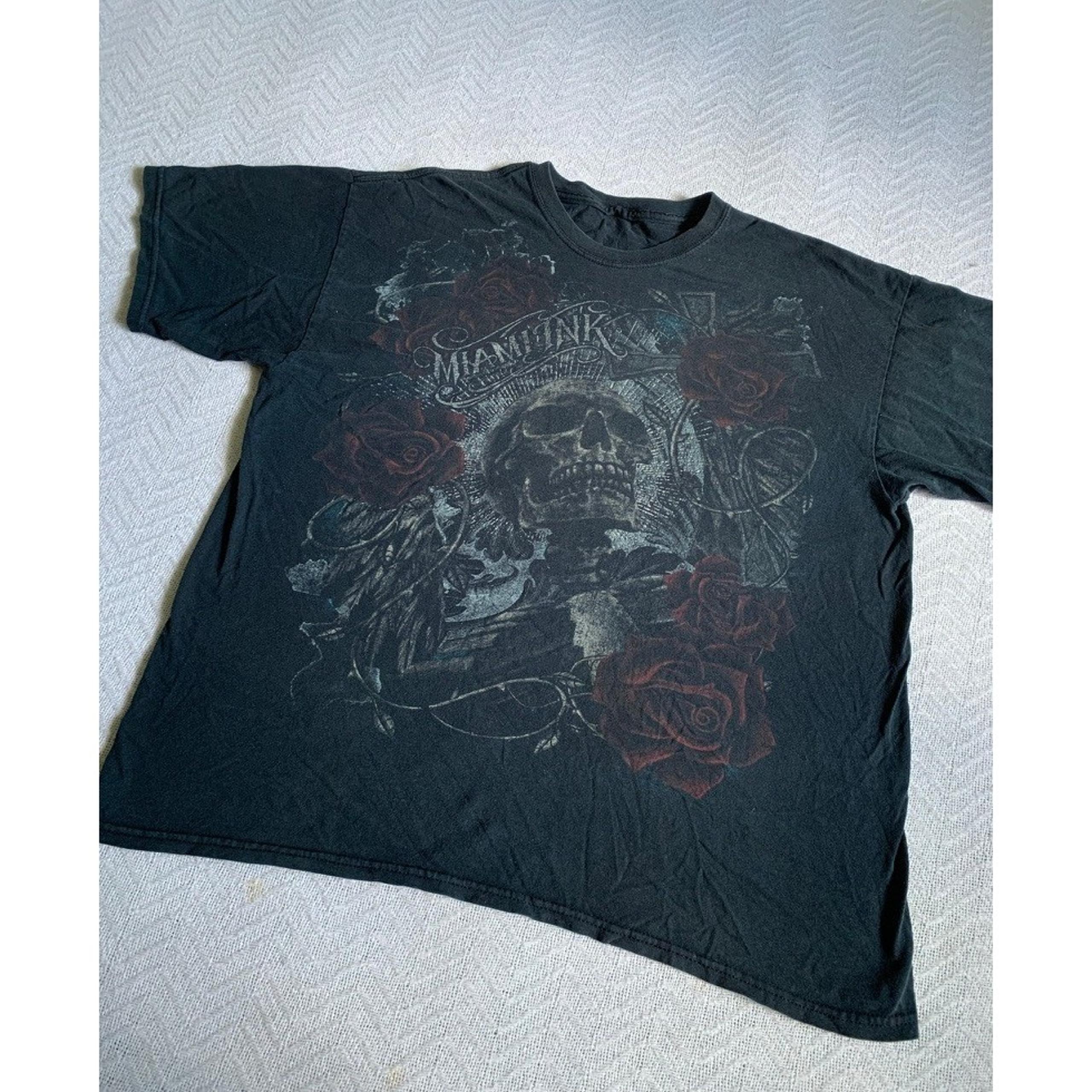VTG Y2K Miami ink shirt Grim Reaper Tattoo Design grunge distressed streetwear