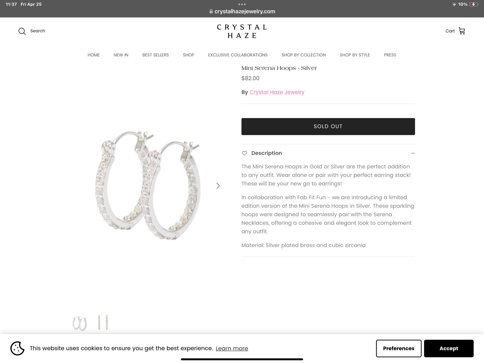 Crystal haze mini Serena hoops silver with diamonds