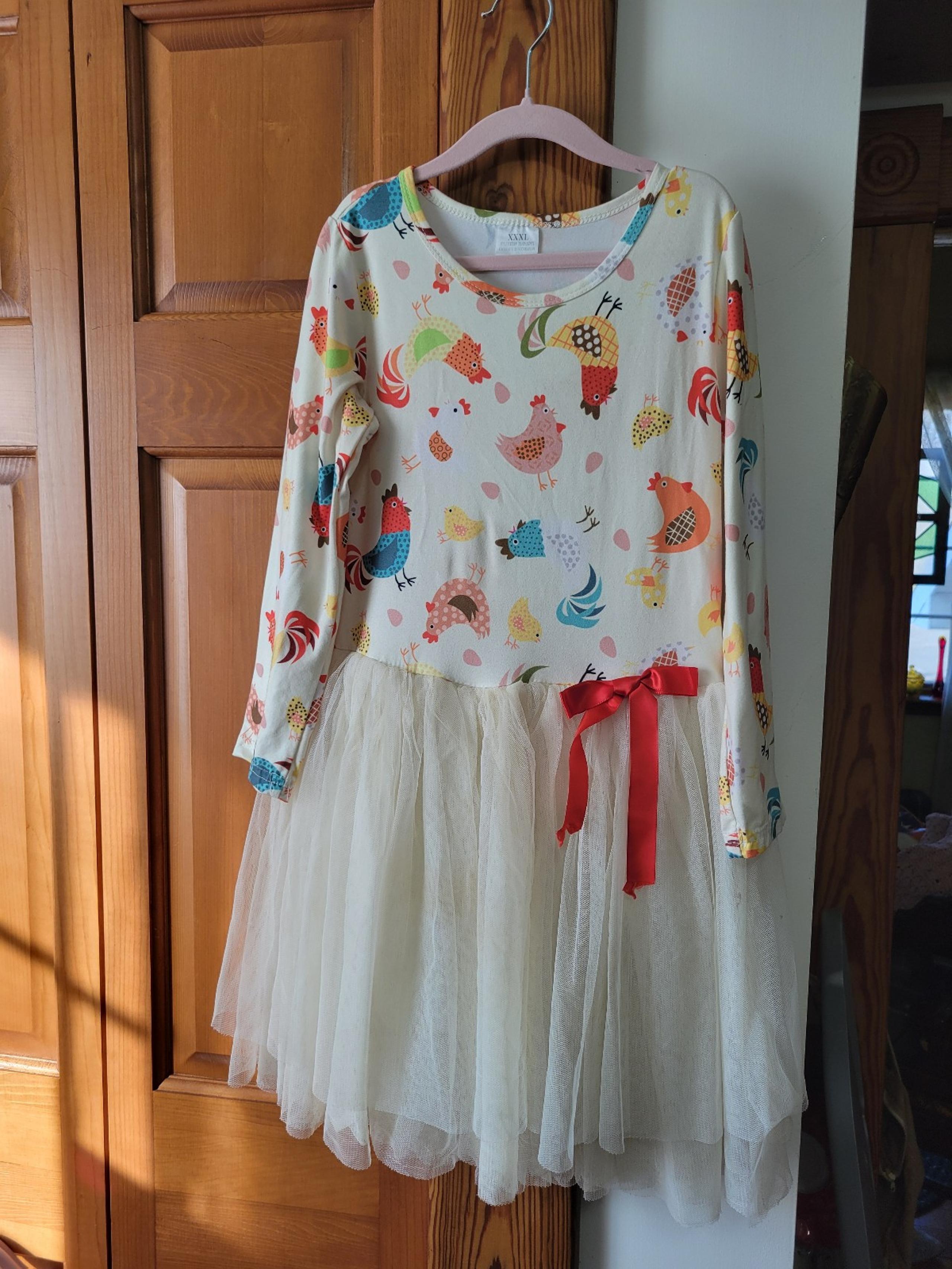 Boutique Chicken hen eggs colorful ivory cream tulle mesh Tutu dress XXXL 7/8
