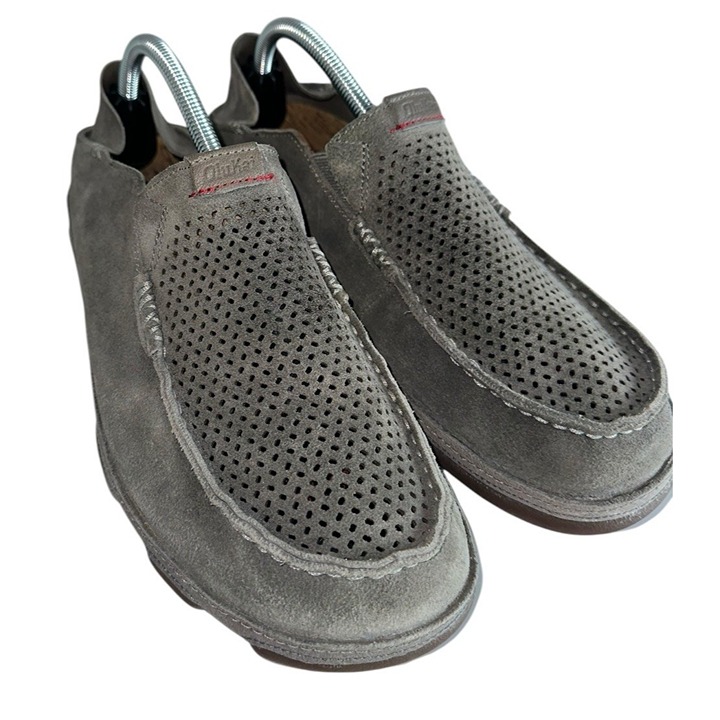 Olukai Mens Slip On Moloa Kohana Gray Suede Perforated Shoes Sz 10.5