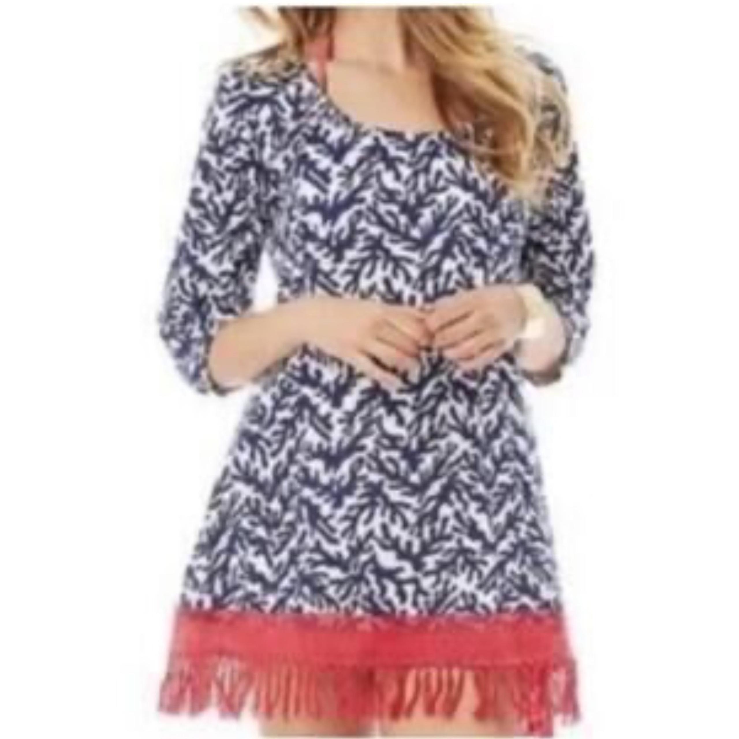 Lilly Pulitzer Alia Beach Cover Up Dress Navy Blue Treasure Fringe Size Small
