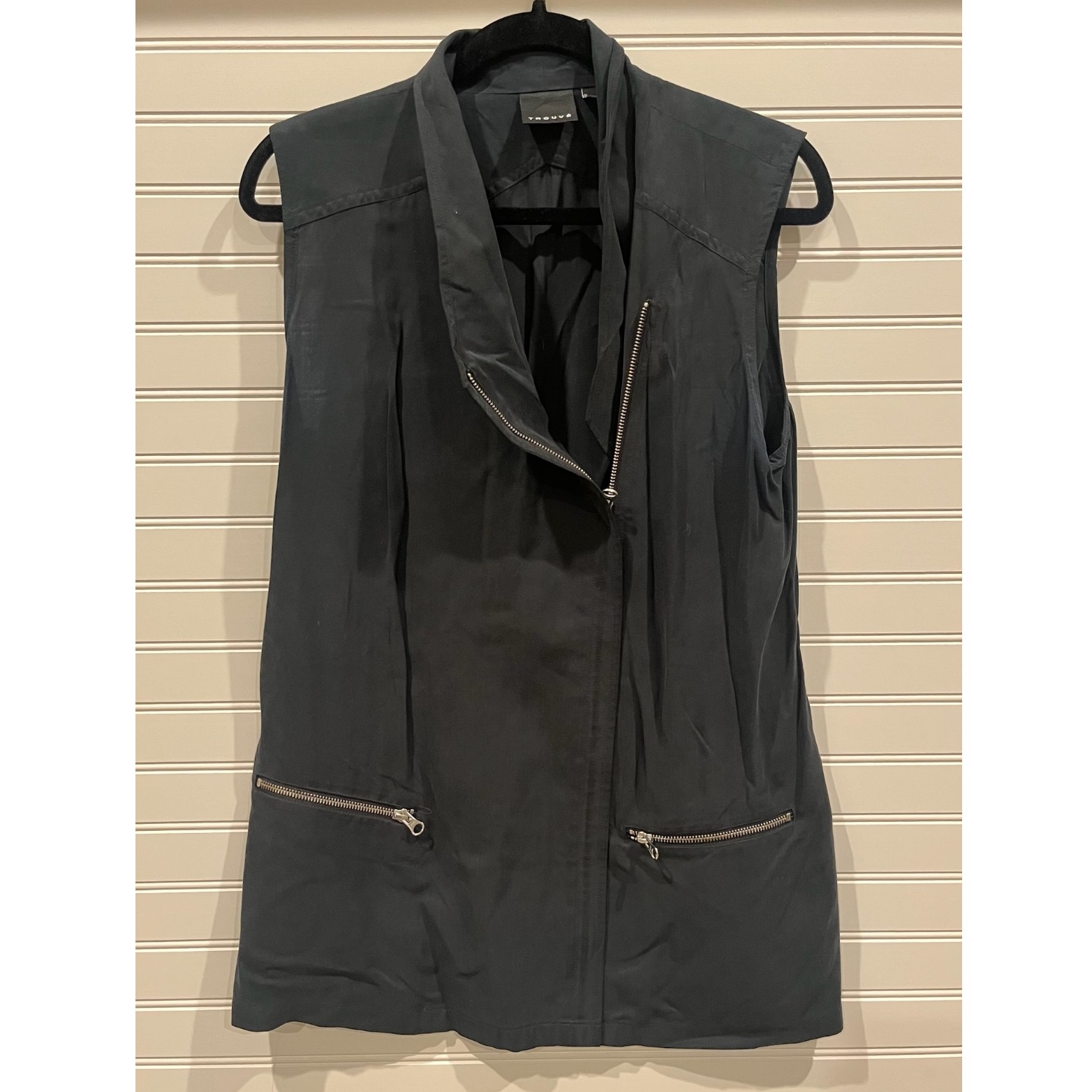 Trouve Drape Front Vest Sleeveless Moto Jacket Pockets Black Size M