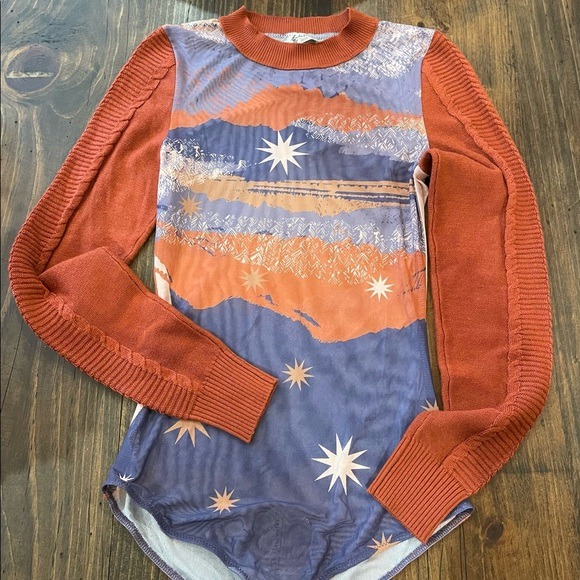 Free People Rising Sun Watercolor Tribal Bohemian Bodysuit *Sample Sale* XS NWOT