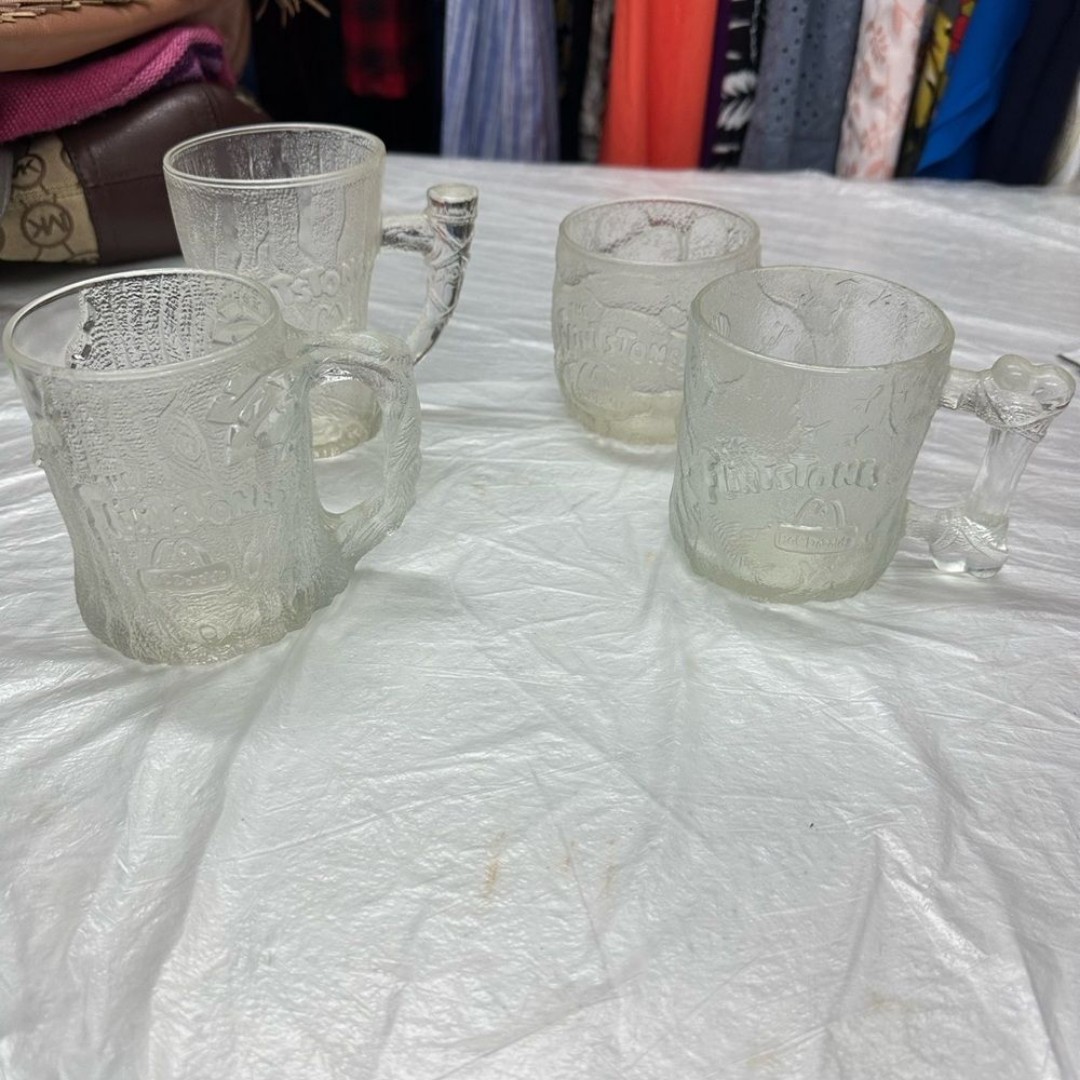 Vintage McDonalds FLINSTONES Clear Glass Coffee Mugs 1993 Set of 4
