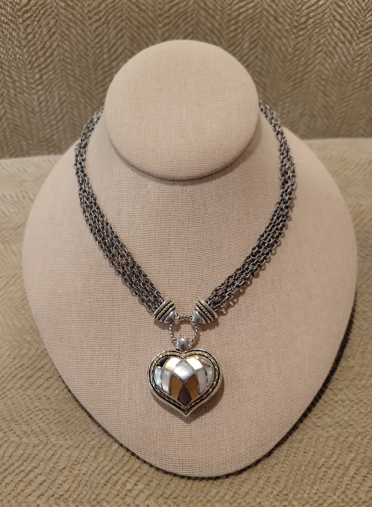 Gorgeous 18K and Sterling Mother-of-Pearl Heart Necklace Asch-Grossbardt
