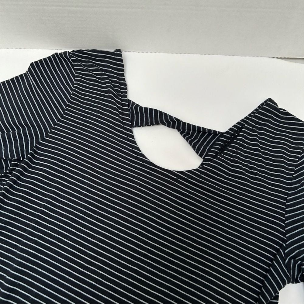 Fresh Produce Black Striped Short Sleeved Cotton Dress size Small Made in USA