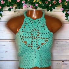 Handmade Crochet Teal Heart Bodice Halter Top