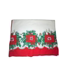 Vintage Sunweave Linen Corp Christmas Tablecloth Poinsettia 84 x 61